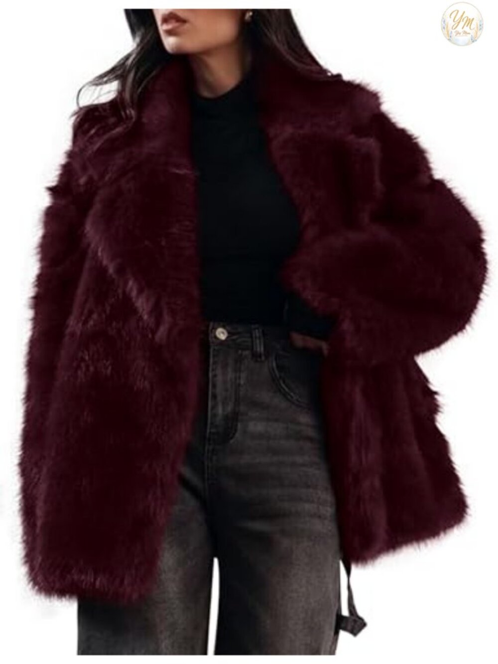Women's Faux Fur Coat Mid Long Winter Fluffy Jacket Shawl Collar